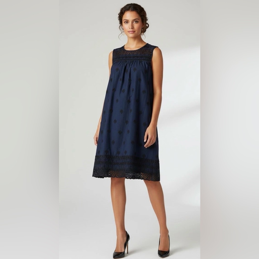 Vineyard Vines Women Sleeveless Eyelet Shift Dress Deep Bay Navy Size XXSMALL